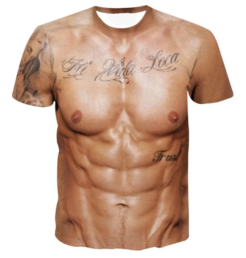 Personalized Funny Men's T-Shirt Tattoo Muscle Man 3d Print Casual Street Role Play Hip Hop Fitness Workout Oversized T-Shirt