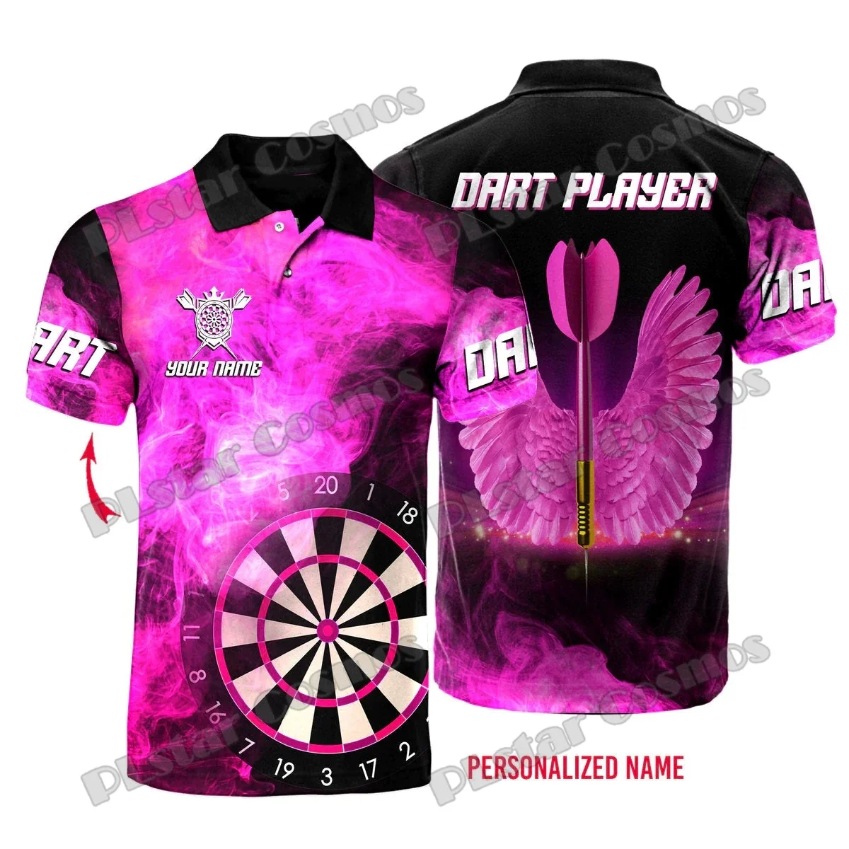 Pink Dart Player Arrow With Wings Custom Name 3D All Over Printed Fashion Men's Polo Shirt Summer Unisex Casual Polo Shirt PO87