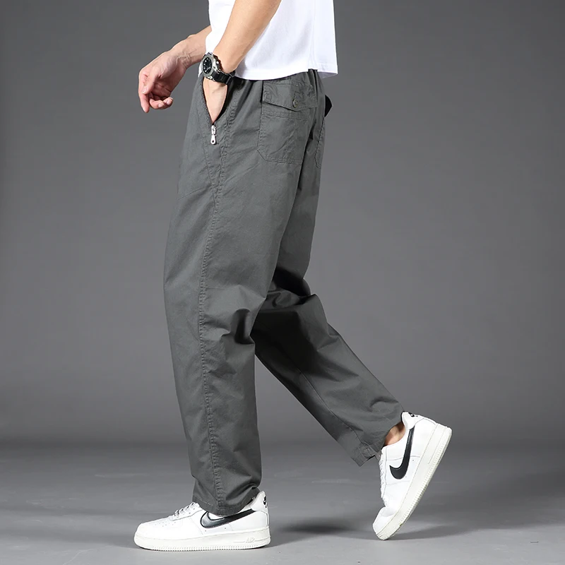 Safari Style Casual Straight Trousers Men's Clothing Loose Solid Color Spring Autumn All-match Elastic Fashion Drawstring Pants