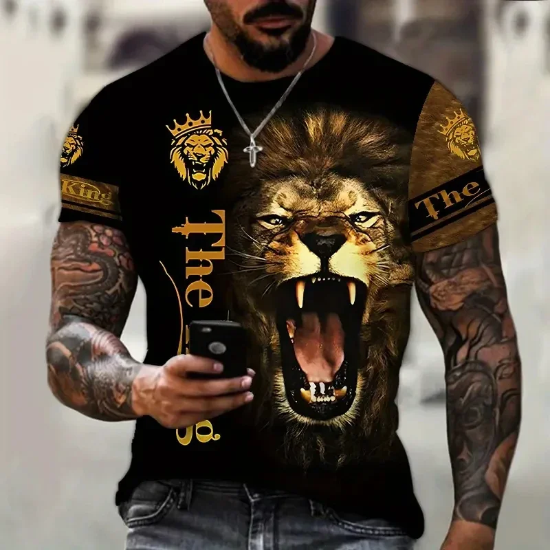 Fashion 3D Lion Print T Shirt For Men Hip Hop Trend Harajuku Streetwear Funny Animal Pattern Oversized T-shirt Short Sleeve Tops