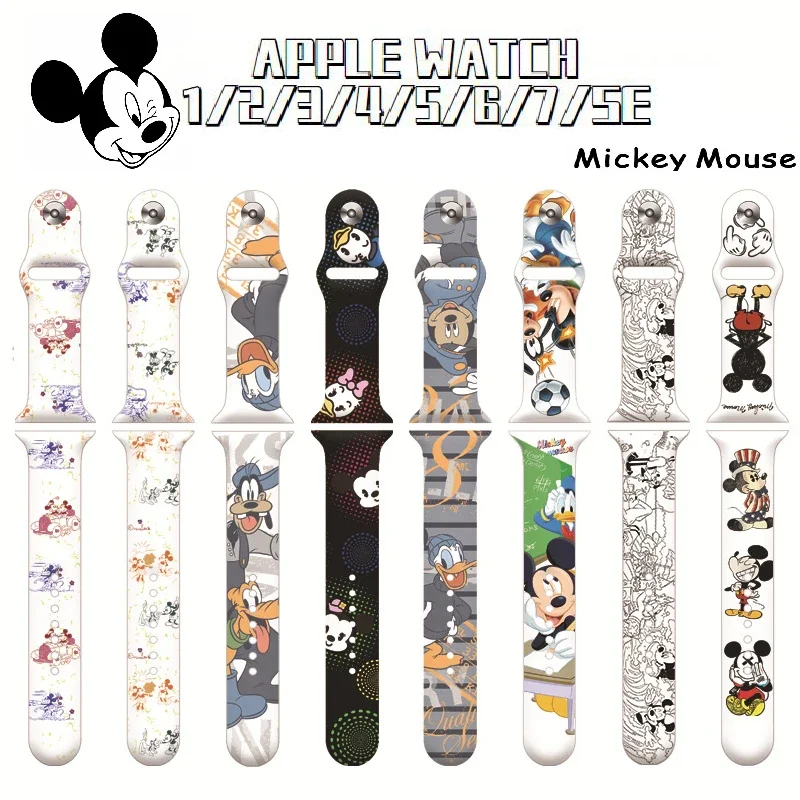 Mickey Stitch Strap For iWatch band 12 3 4 5 6 7 se Silicone smartwatch watchband bracelet apple watch40mm 38mm 42mm 44 mm band