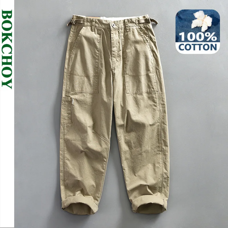 2024 Spring New Vintage Cargo 100% Cotton Pants for Men Casual Zipper Trousers Streetwear Men ATZ653