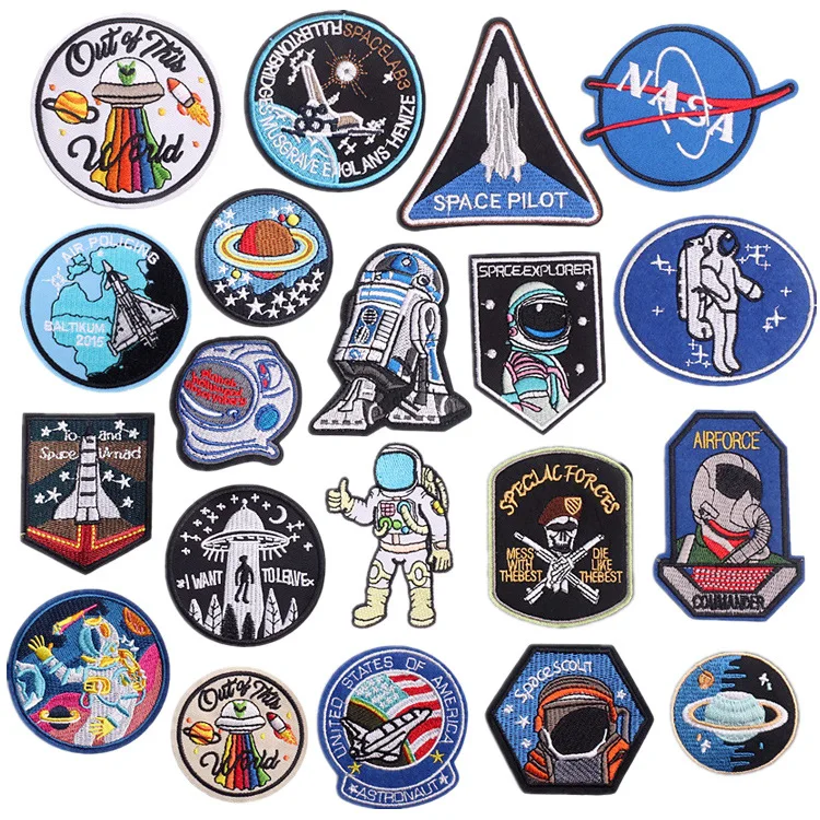 2024 Embroidery Patch DIY Astronaut Space Star Stickers Adhesive Badges Iron on Patches Clothing Bag Emblem Fabric Accessories