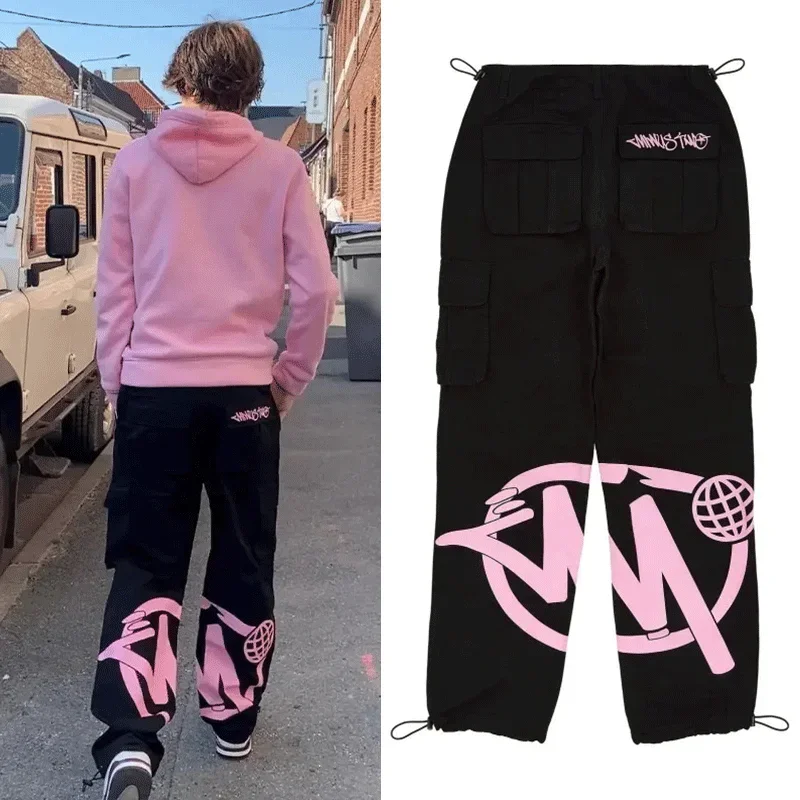 Minus Two Pink LOGO Black Cargo Long Pants Y2k Fashion Men Women Clothing Gym Basketball Minustwo Multi-pocket Style Trousers