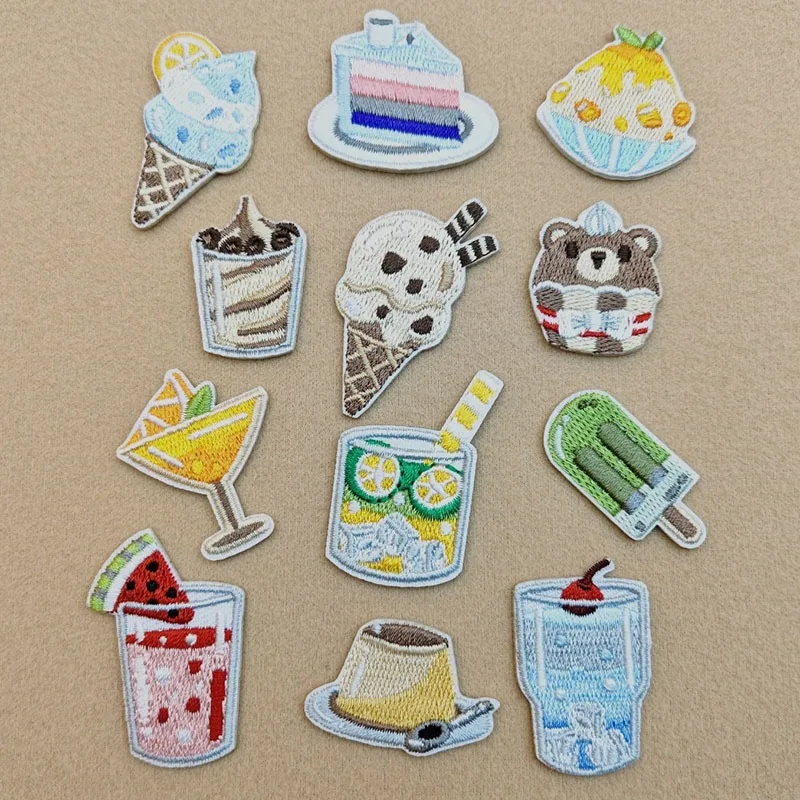 Cartoon Embroidery Patches DIY Juice Ice Cream Pudding Cloth Sticker Self-Adhesive Badges Hat Bag Accessories Boy Girl Kids Gift