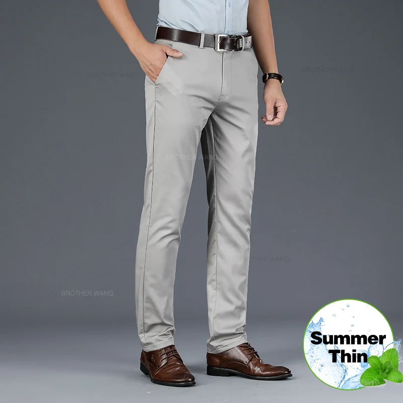 Summer Ultra-thin Men's Business Casual Pants Anti-wrinkle Iron-free High-waist Straight Elastic Trousers Luxury Brand Clothes