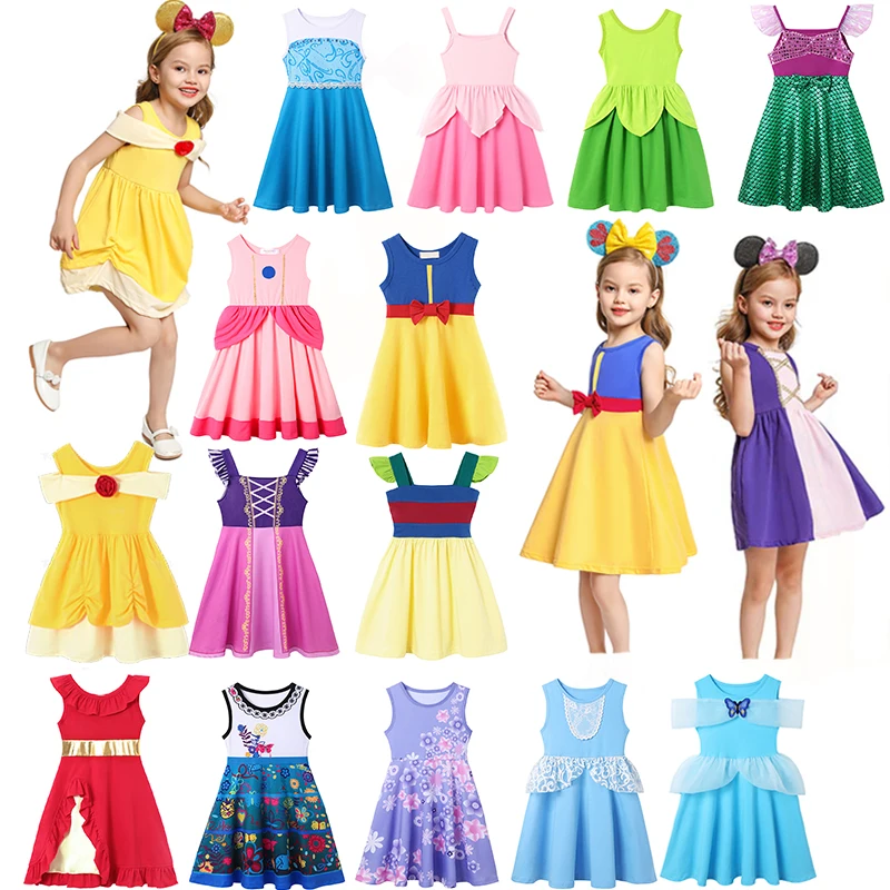 Little Girls 100%Cotton Princess Dress Summer Short Sleeve Knee Length Clothes Toddler Kids Girl Dresses 2024 New Sundress 2-10T