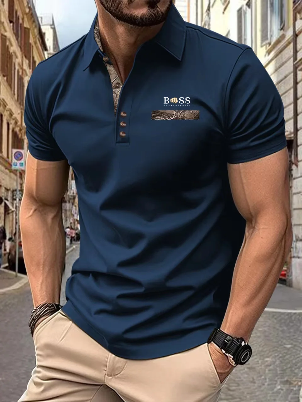 Men's casual short-sleeved polo shirt Fashion lapel zipper shirt men's breathable polo shirt