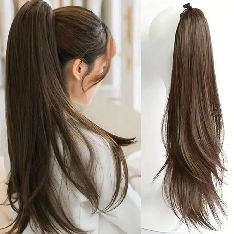 Main MSTN Synthetic Long Wavy Curly Hair Ladies Ponytail Ribbon Drawstring Tie Ends Natural Wig Accessories Hair Pieces image