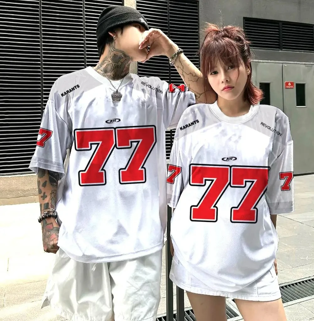 2024 New Personalized Fashion 77 Jersey 3D Printed Men's and Women's Casual Couple T-shirt Oversized Street Loose Short Sleeved