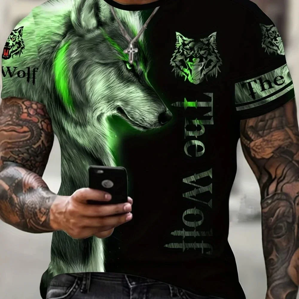 2024 New Animal Fun Wolf 3D Printed Men's T-shirt Personalized Extra Large Boys Retro Fashion Round Neck Short Sleeve