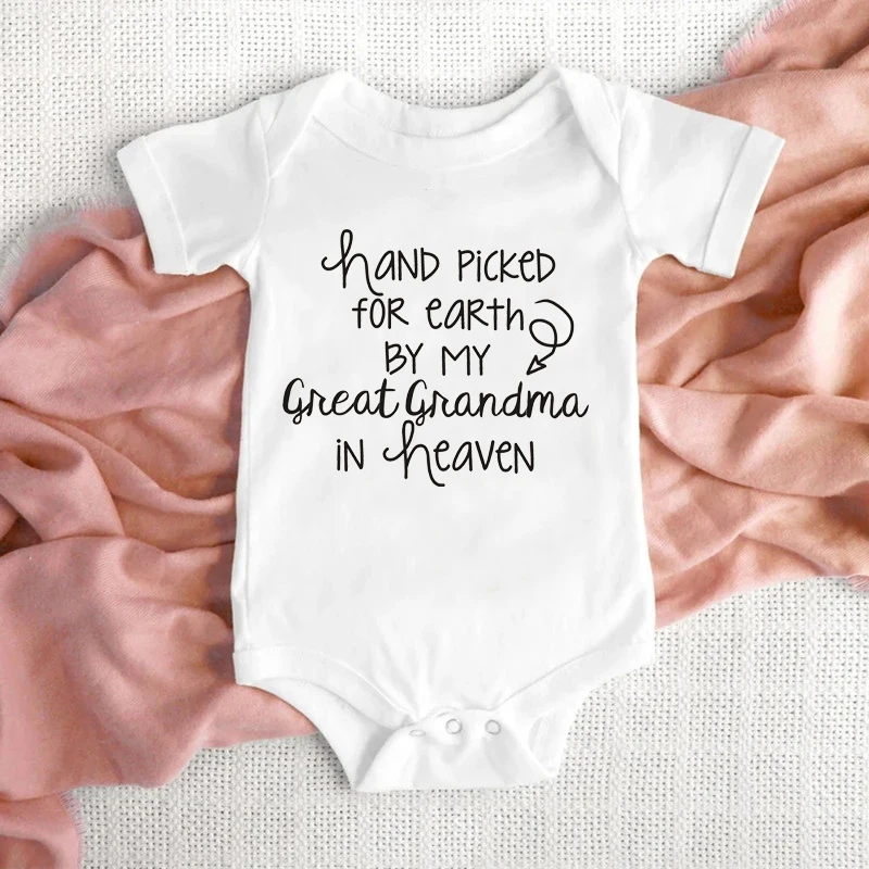 Hand Picked For Earth By My Great Grandma In Heaven Baby Summer Bodysuits Cotton Newborn Jumpsuit Short Sleeve Body Baby Outfits