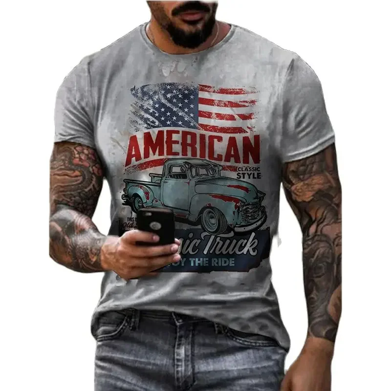 Motorcycle Vintage Classic 3D Harajuku Print Men's Punk Tough Guy Street Hip Hop Crew Neck Short Sleeve Summer Loose T-shirt Top