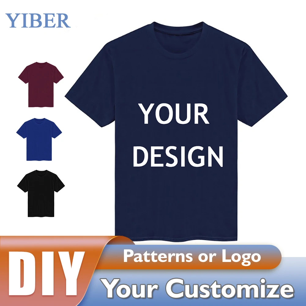 YIBER Custom T-Shirt 100% Cotton Men Customized LOGO/Pattern Short Sleeve Tops Tee Unisex Customize Print or Your Design