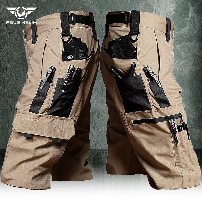 Men's Summer Cargo Shorts Military Wear-resistant Waterproof Pant Outdoor Sports Breathable Joggers Multiple Pockets Work Shorts