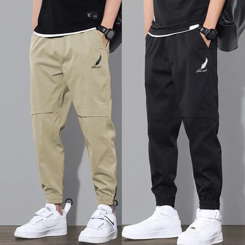 2024 New Men Cargo Pants Waist Elastic Outdoor Sports Trousers Slim Fit Casual Solid Color Jogging Sweatpants Men's Clothing 3Xl