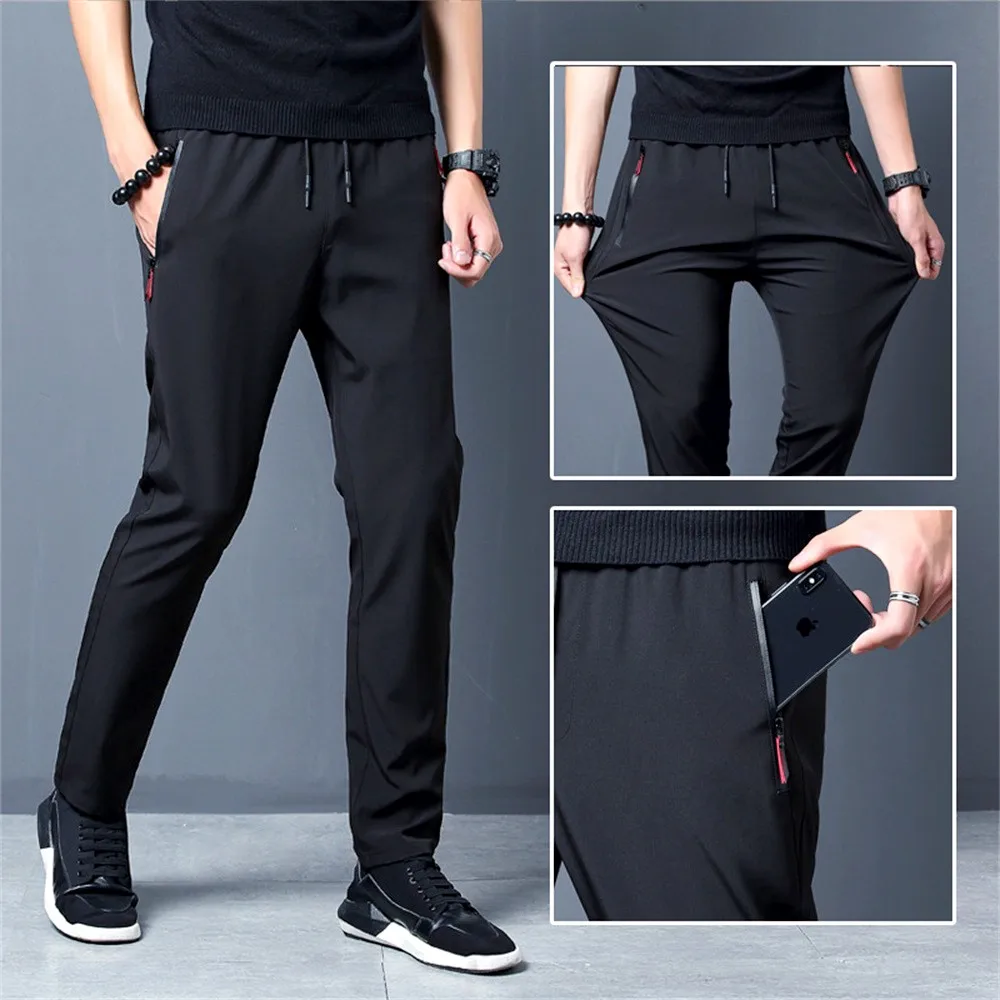 Men's Casual Long Pants Plus Size Sweatpants Summer Cool Stretch Pants Male Black Grey Thin Loose Quick-dry Long Sport Joggers