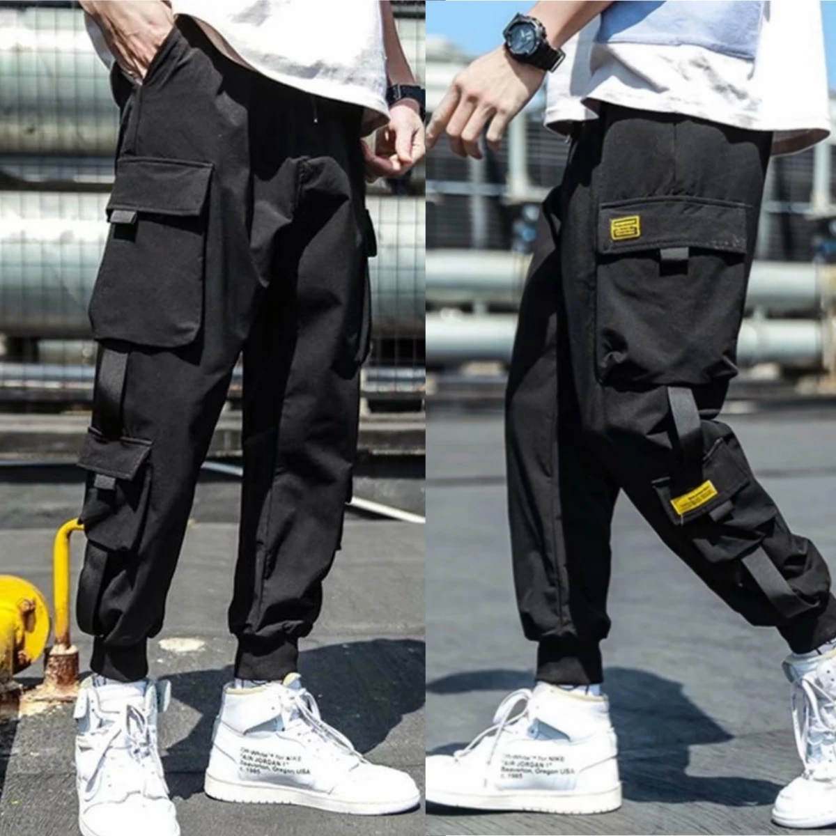 2024 New Fashion Men's Cargo Pants Casual Hip Hop Hit Color Multiple Pockets Trousers Streetwear Sportswear Sweatpants