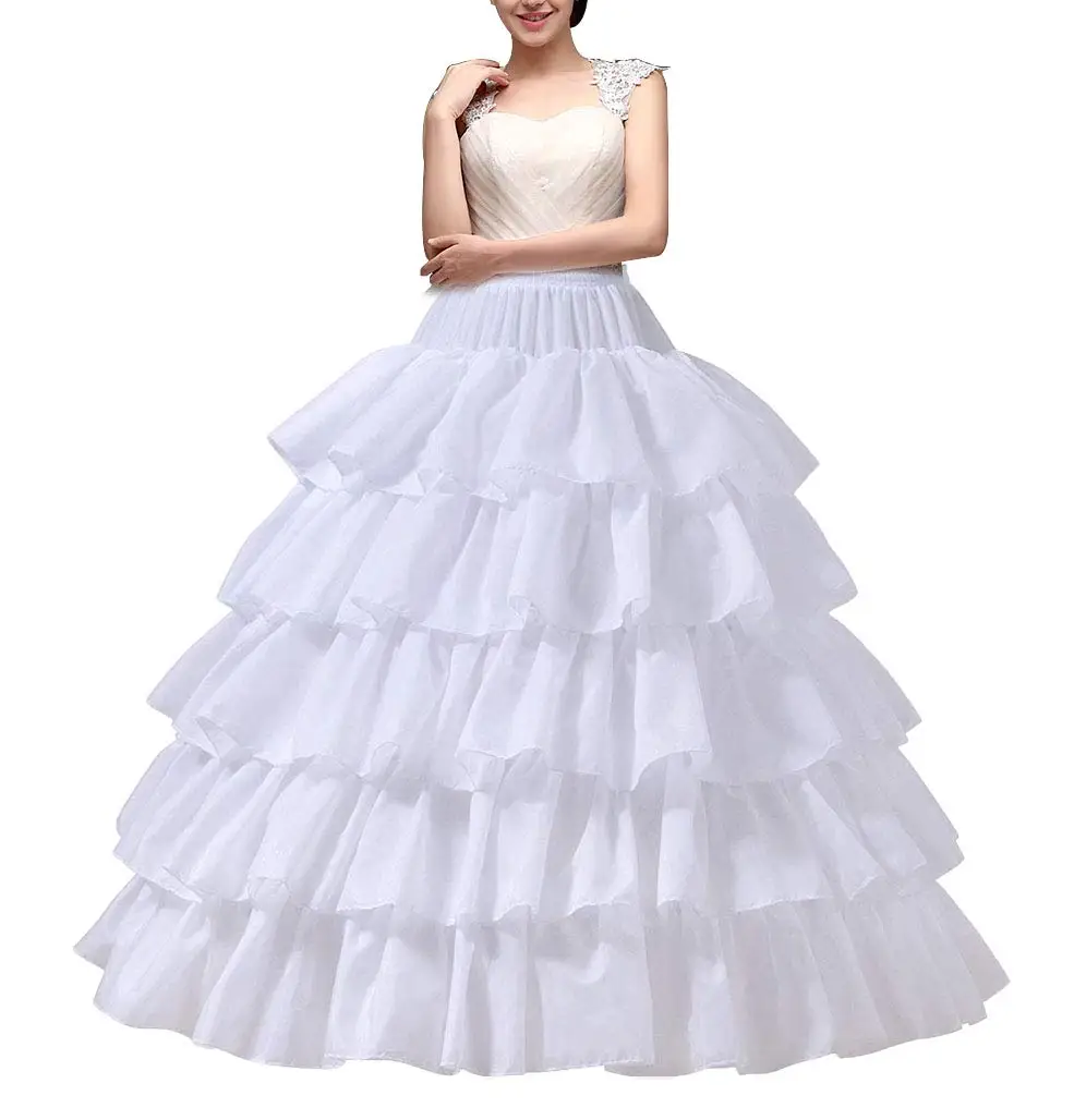 Main Full Shape Hoop Skirt 5 Ruffles Layers Ball Gown Petticoat Underskirt Slip for Wedding Dress Adjustable Waist image