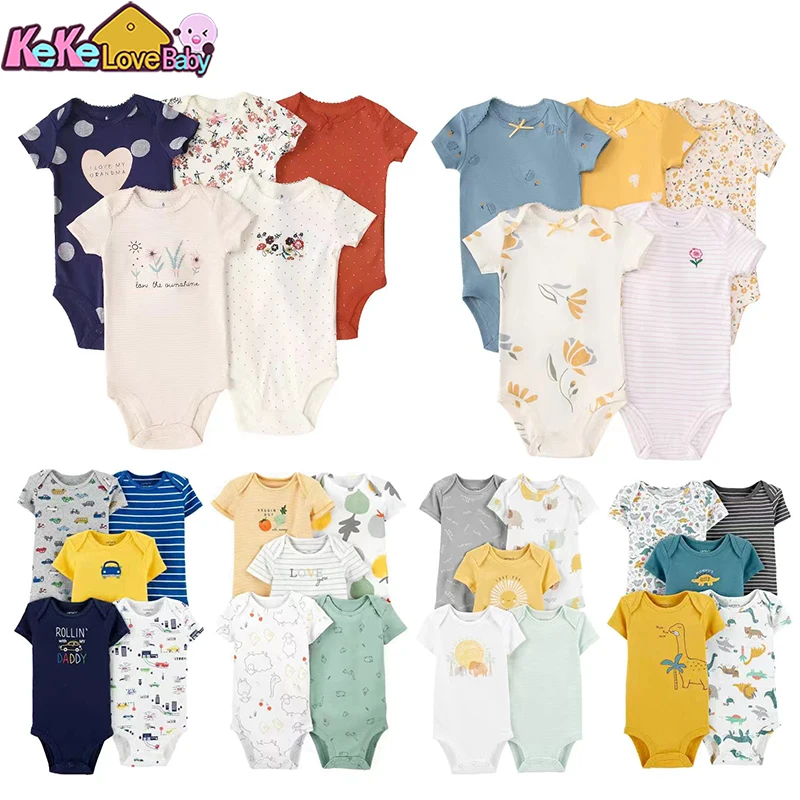 Summer Baby Bodysuits Girls Boys Clothes 100% Cotton Short Sleeves Newborn bebe Clothing Jumpsuit Infant 5Pcs 6-24 Month Outfits