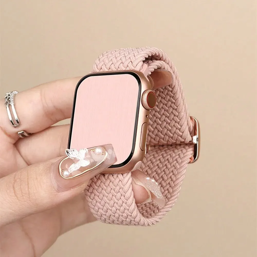 Braided Strap For Apple Watch Band 45mm 44mm 40mm 41mm 49mm Solo Loop Nylon Adjustable Bracelet Iwatch Series 4 5 Se 6 7 8 Ultra