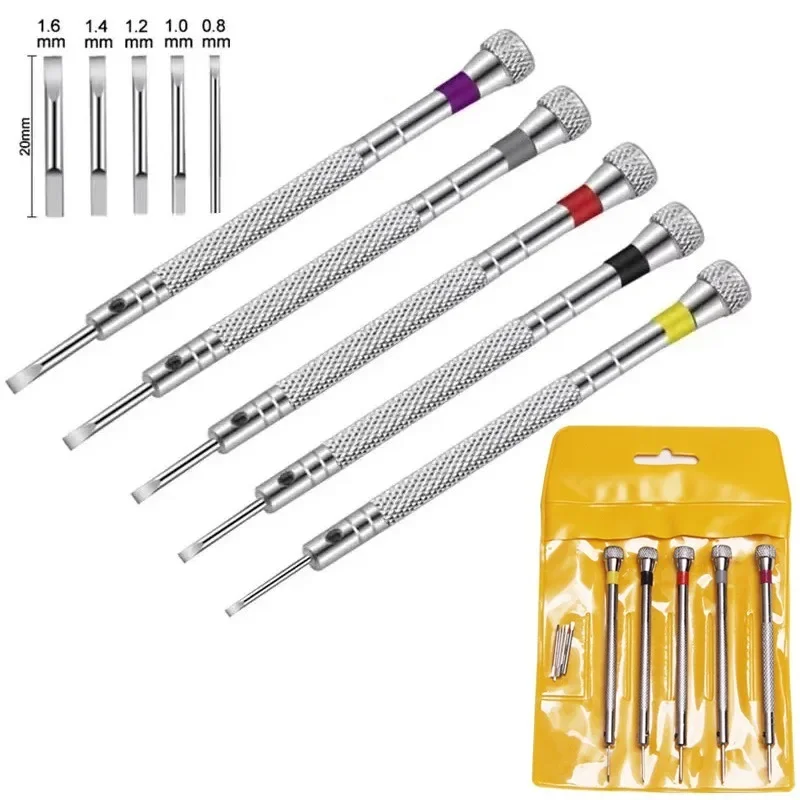 5pcs/set 0.8-1.6mm Steel Screwdriver for Watch Repairing Portable Watch Tools Band Removal with Mini Link Pins Watchmaker Tools