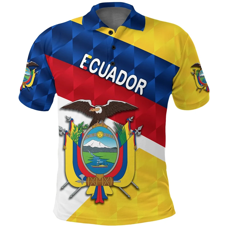 Ecuador Flag Map 3D Printed Polo Shirts For Men Clothes Ecuadorian Boy Short Sleeve Fashion Coat Of Arms POLO Shirt Jersey Tops