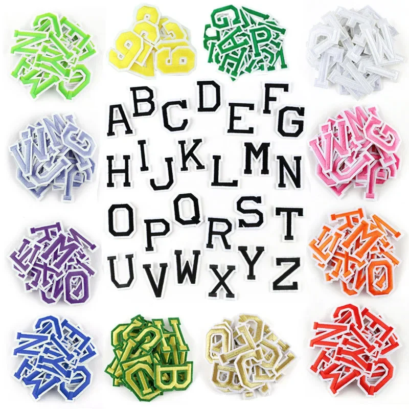 26Pcs Colors Embroidery Patch Set DIY English Letter Alphabet Sticker Iron on Patches Adhesive Fabric Cloth Bag Hat Accessories