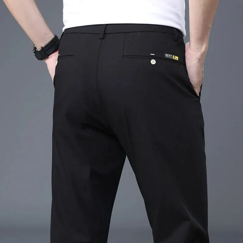 2024 Spring/Summer Thin Men's Casual Pants Men's Wear Ice Silk Pants Men's Trendy Korean Slim Fit Straight Leg Pants