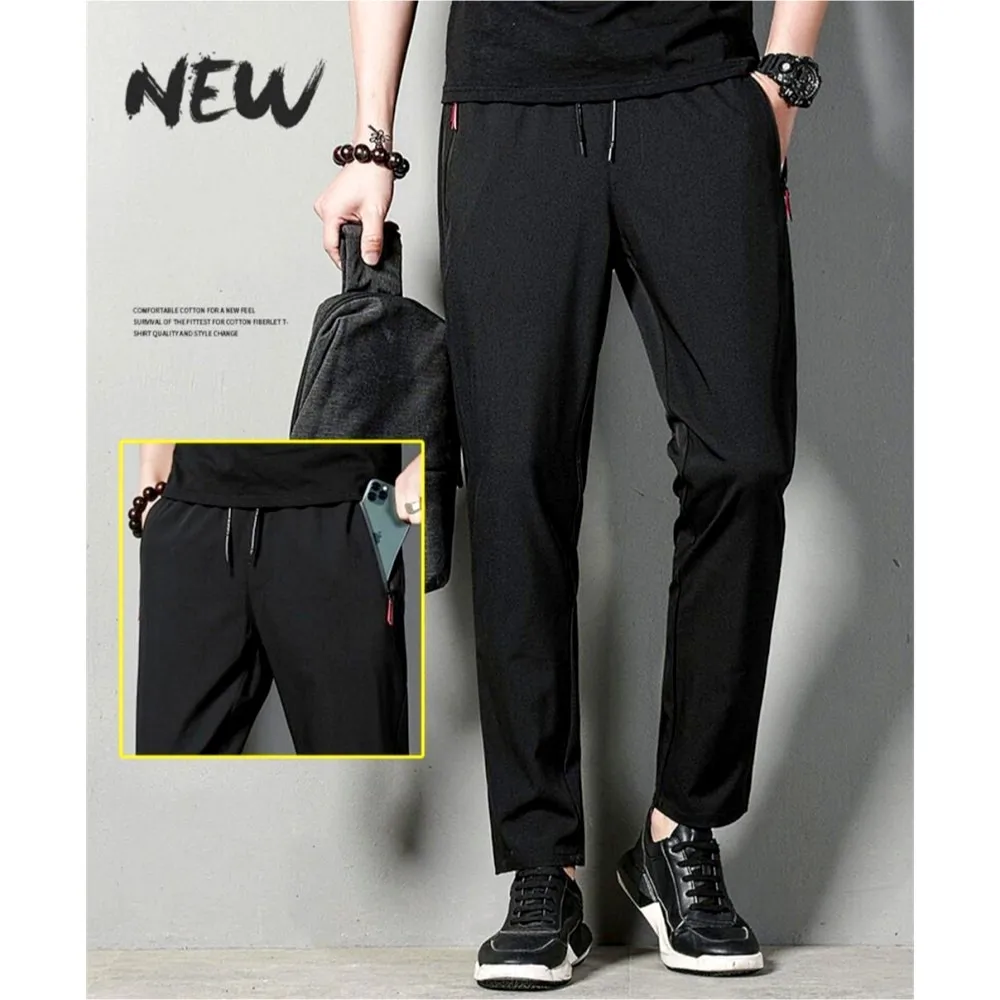 Men'S Casual Long Pants Plus Size Sweatpants Summer Cool Stretch Pants Male Black Grey Thin Loose Quick-Dry Long Sport Joggers