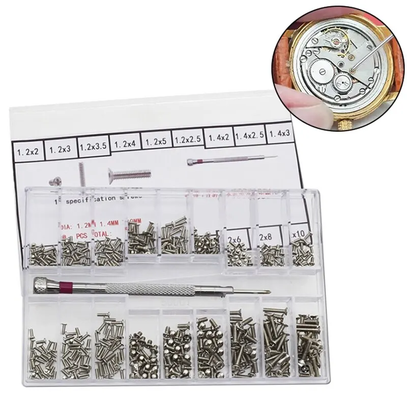 500pcs Tiny Screws Nuts + Screwdriver Watch Electronics Eyeglasses Screws Link Pins Watchmaker Tools