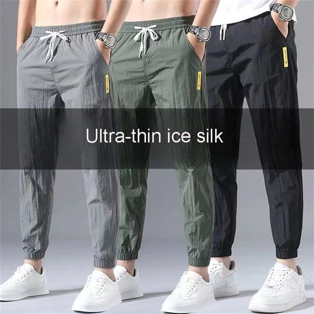 Spring Summer Men Pants Ice Silk Sports Jogging Pants Breathable Men Clothing Casual Loose Trousers Fashion Streetwear