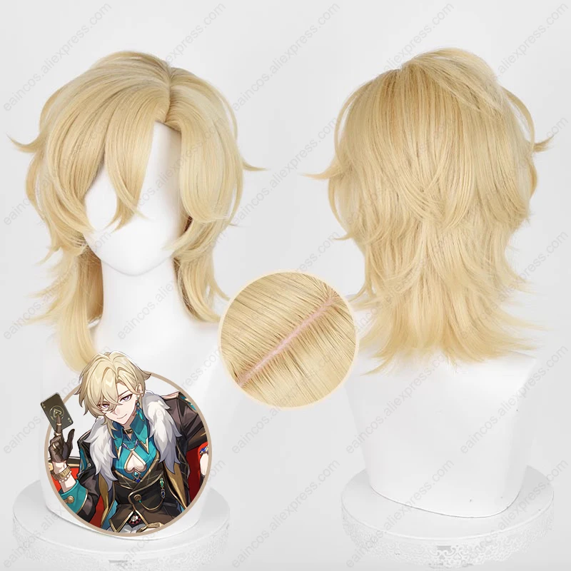 Main HSR Aventurine Cosplay Wig 40cm Long Light Gold Hair Heat Resistant Synthetic Wigs Anime Wigs image