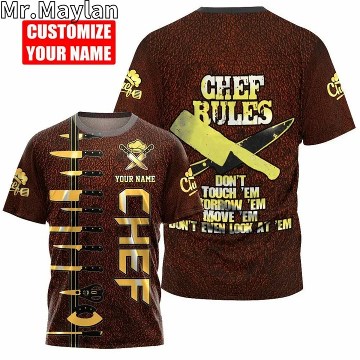 CUSTOM NAME CHEF UNIFORM CHEF KNIVES 3D T-shirts for Men/women Casual Streetwear Tshirt Oversized 5XL 6XL Boys Gift Clothes T033