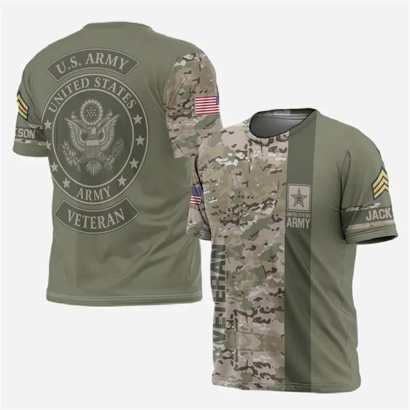 US Camouflage Special Forces 3D Printed Men's T-shirt, Oversized Quick Drying Outdoor Sports Fashion Men's Short Sleeved Top