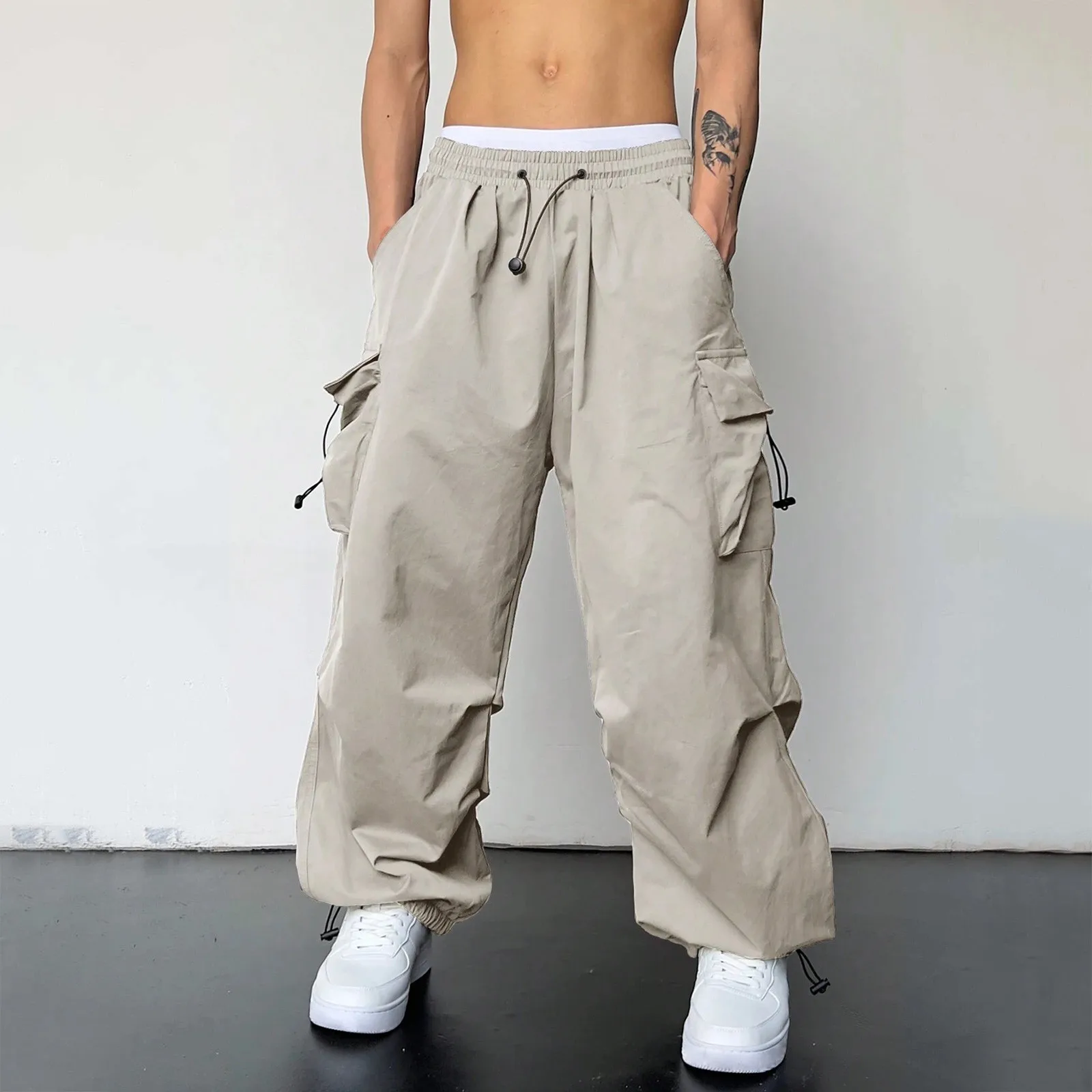 Mens Casual Cargo Pants Men Harajuku Oversized Streetwear Y2k Hip Hop Wide Leg Joggers Baggy Techwear Climbing Training Pants