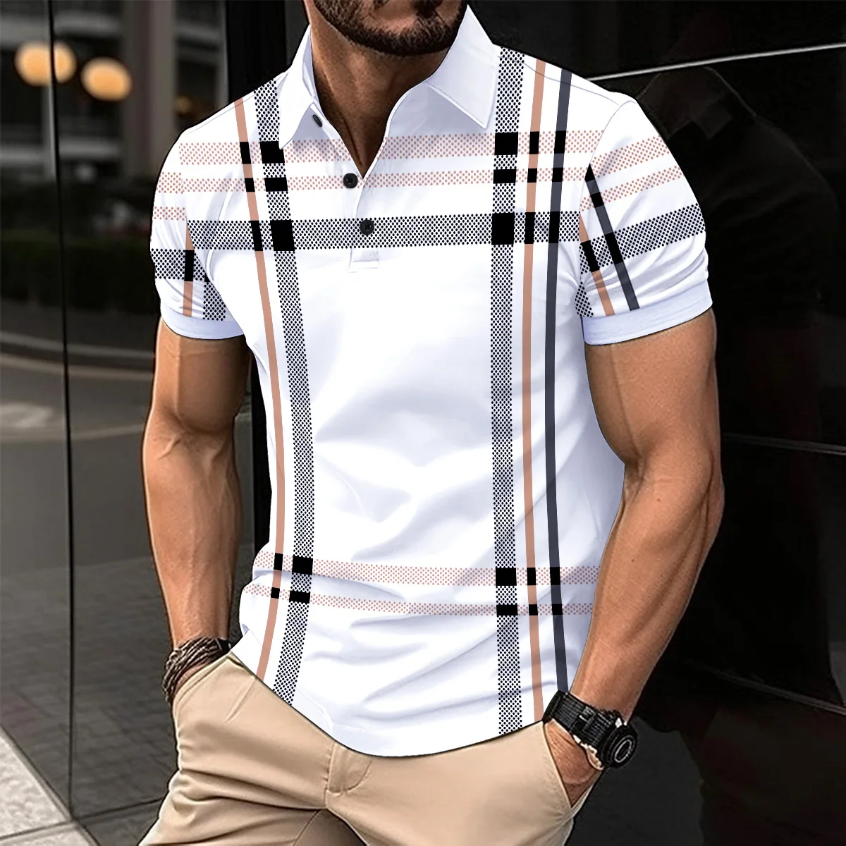 2024 New Men's Fashion Breathable Short Sleeve Striped POLO Shirt Button-Down Men's Top clothing