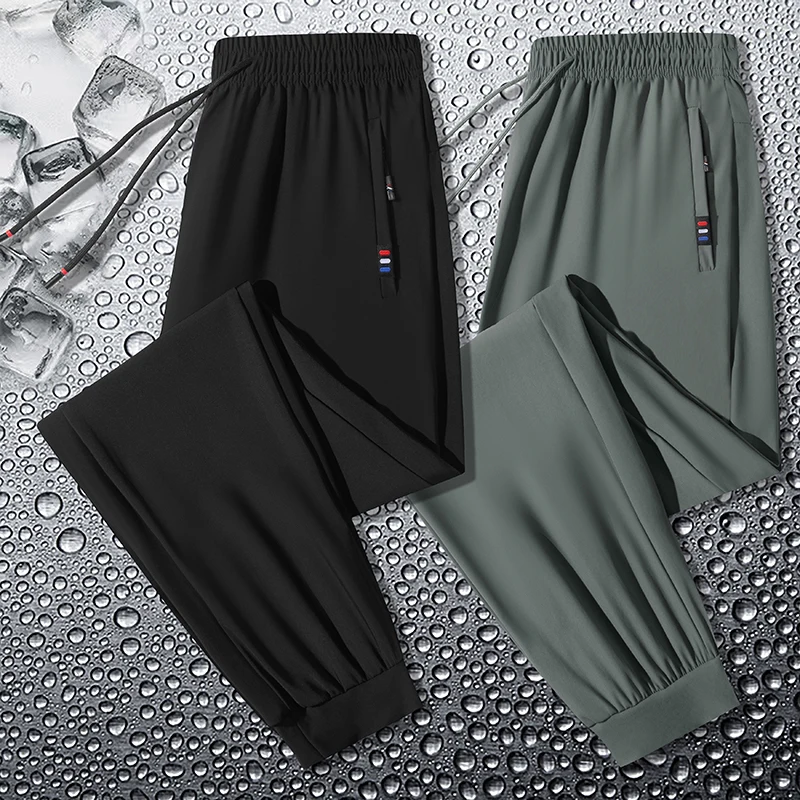 2024 Summer Men's Casual Elastic Sports Pants Thin Breathable Large Size Outdoor Running Pants Elastic Waist Ice Silk Pants 8Xl