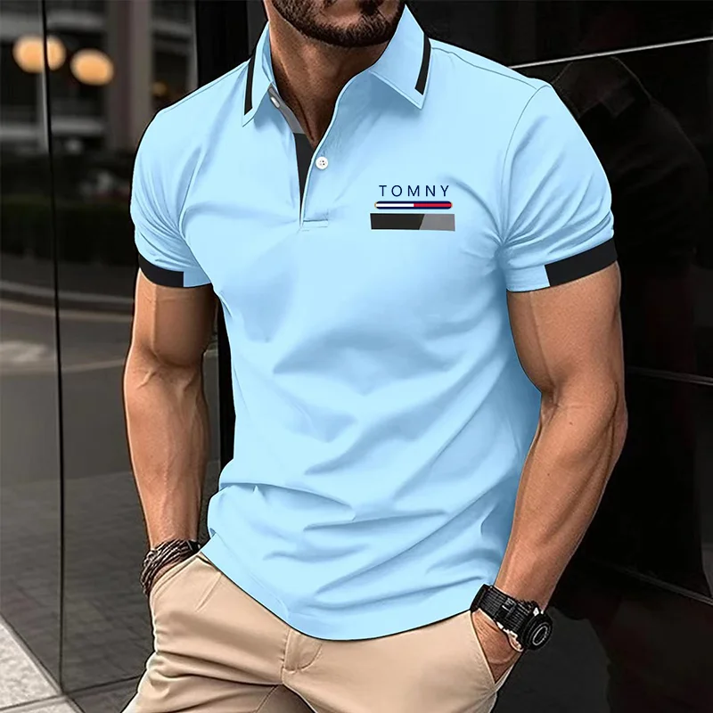 2024 Summer New Men's Casual Short Sleeved Polo Shirt Office Fashion Striped Printed T-shirt Men's Sportswear Men's Clothing