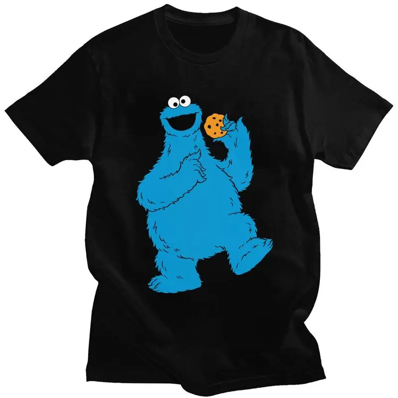 Trendy Cookie Monster Elmo T Shirt Men Short Sleeve Pure Cotton T-shirt Casual Sesame Street Tee Tops Graphic Tshirts