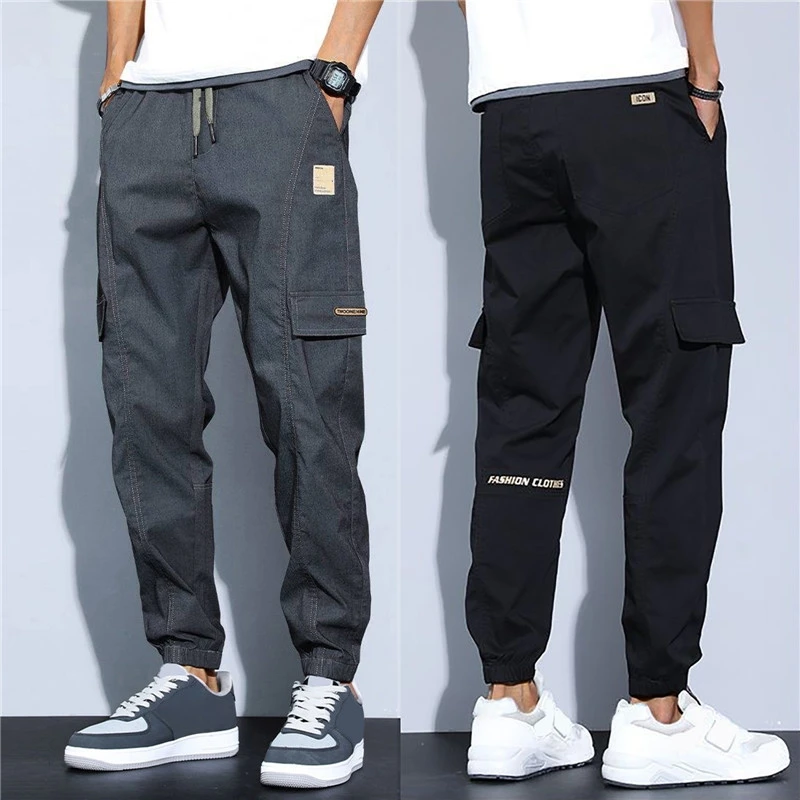 Men Pants Soft Fabric Multi Pockets Elastic Waist Spring Summer Cargo Pants Wear-resistant Jogger Trousers Simple Clothes