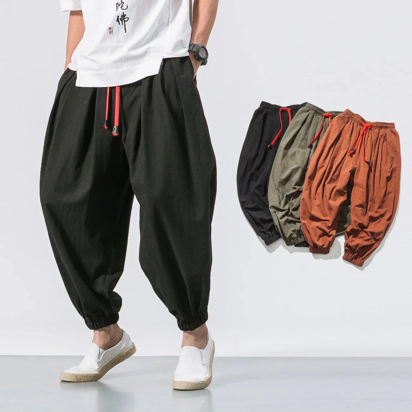 Men Loose Harem Pants Chinese Linen Overweight Sweatpants High Quality Casual Brand Oversize Trousers Male