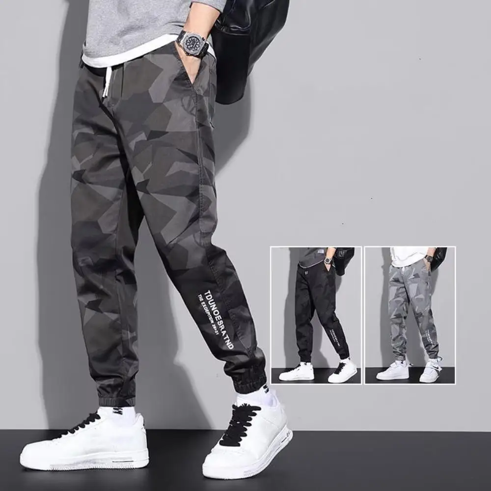 Casual Camouflage Workwear Pants for Men Elastic Waist Drawstring Pants Sports Outdoor Fashion Male Cargo Trouser Sweatpants