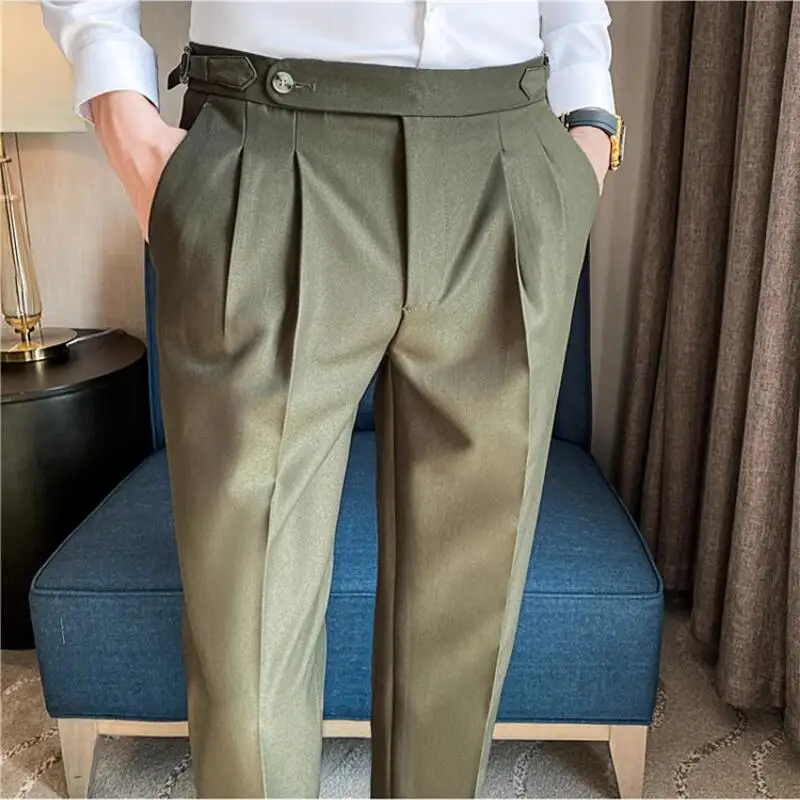 Men Pants Classic Men's Office Trousers Slim Fit High Waist Vintage Pockets for Formal Business Style Elegant Formal Pants