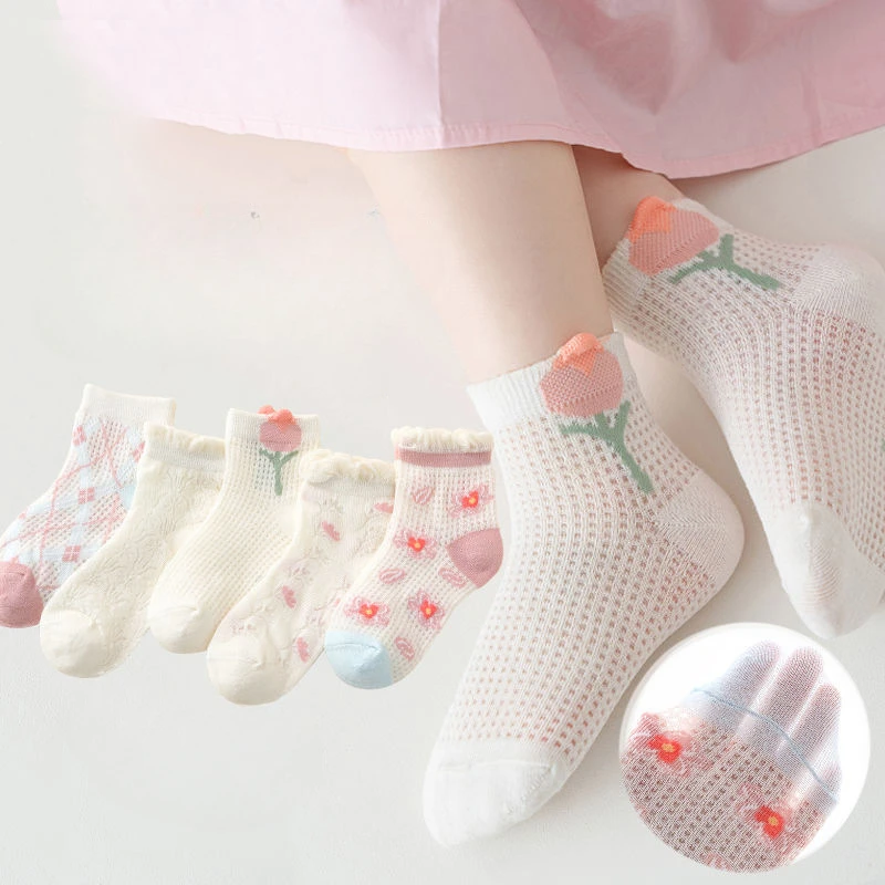 5Pairs/lot Children Socks for kids Girls Cotton Cute Outdoor Travel Sports Socks Spring Summer Sports Clothes Accessories