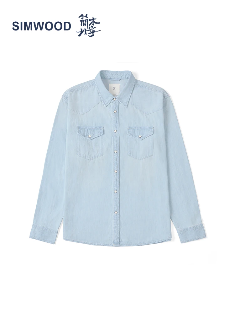 SIMWOOD High Standard Series 2024 Autumn New Oversize Denim Shirts Men High Quality 100% Cotton Washed Vintage Shirts