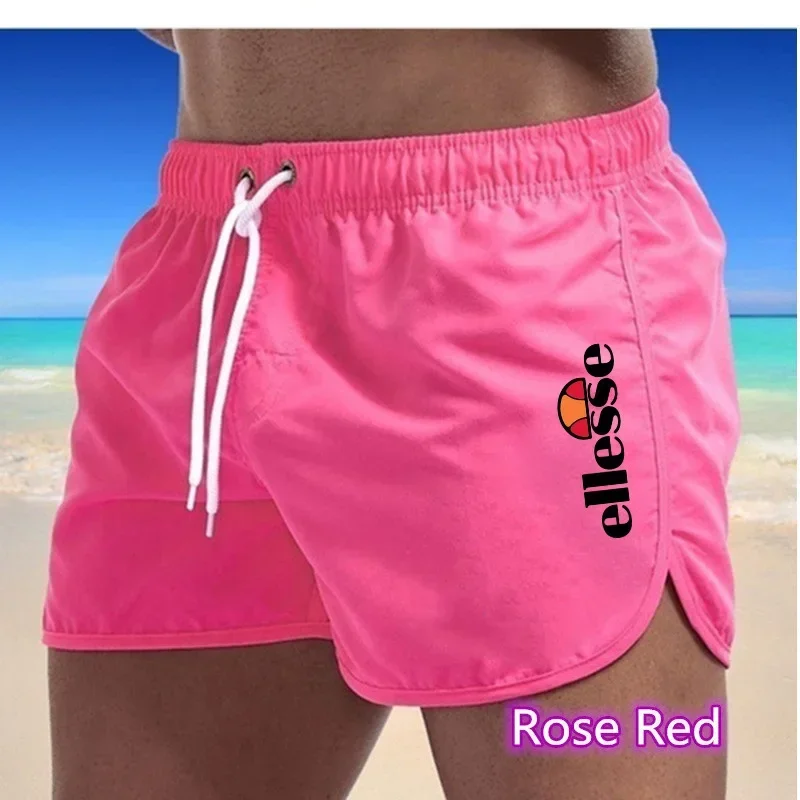 M2024en's Beach Shorts Quick Dry Material Fitness Shorts Summer Swim Trunks Casual Sports Shorts Male Swimming Board Shorts