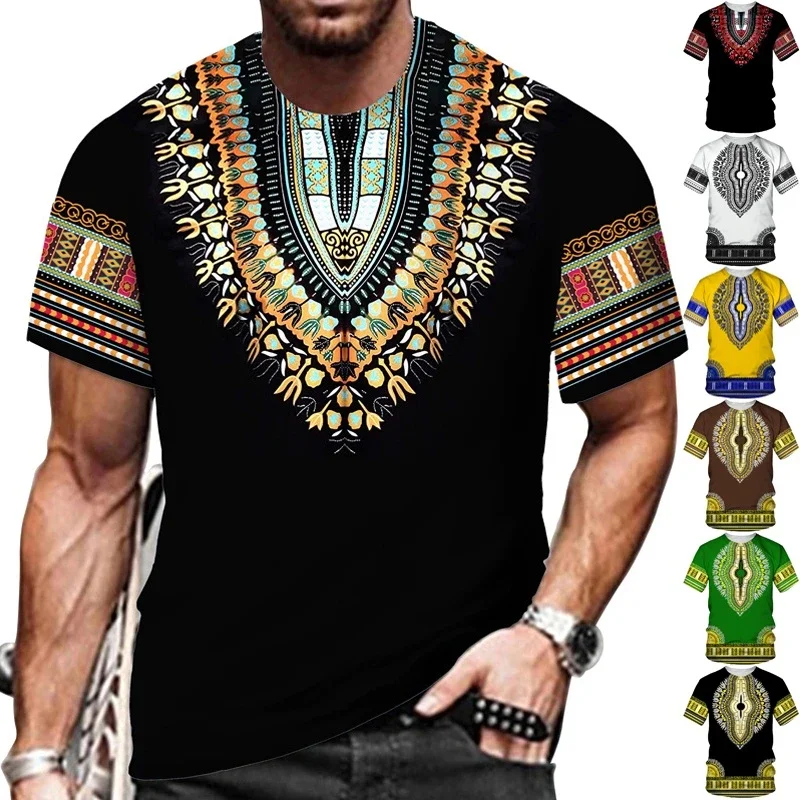 African Dashiki Print T-shirt Men And Women Ethnic Vintage Folk-custom Clothes Summer Casual Couples Short Sleeved Graphic Tops