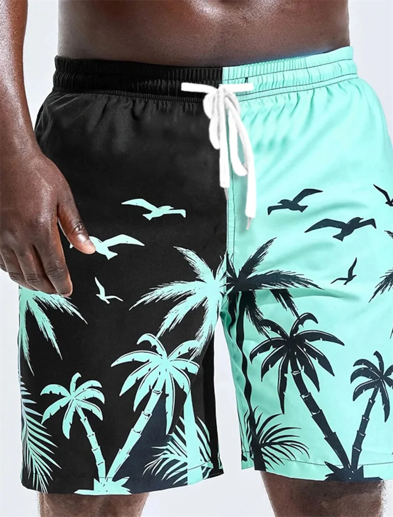 2024 Men's Beach Shorts Fun 3D Raffia Tree Print Swim Trunks Fashion Summer Loose Casual Pants Boy Girl Unisex Gym Board Shorts