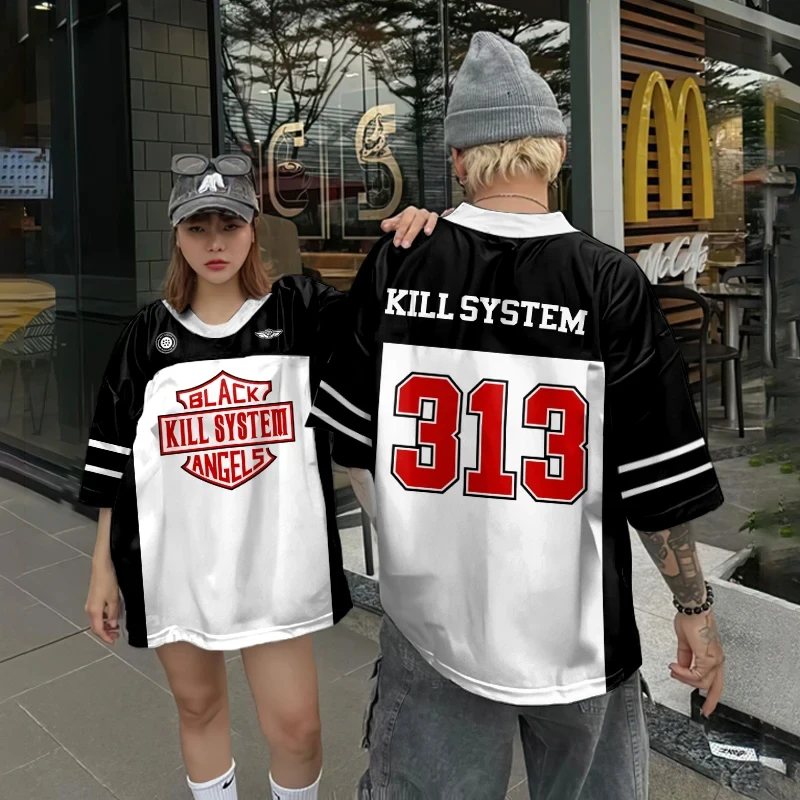 New Oversized Men's T-shirt with 3D Printed Letters and Numbers, Loose and Fashionable Couple Style, Neutral Short Sleeved Top